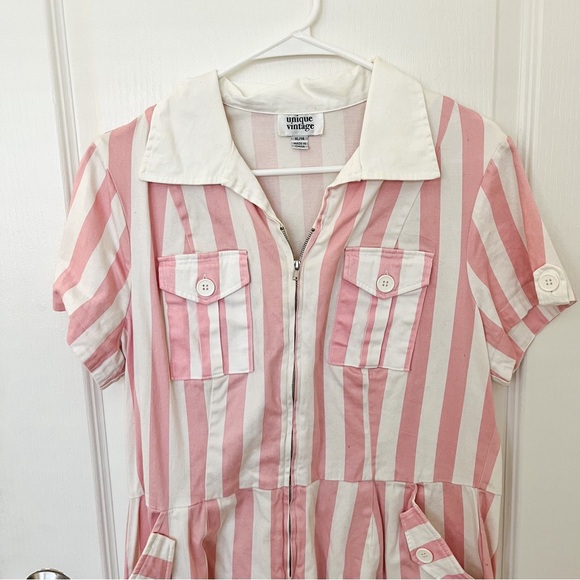 Unique Vintage Pink Striped Romper - Picture 3 of 4